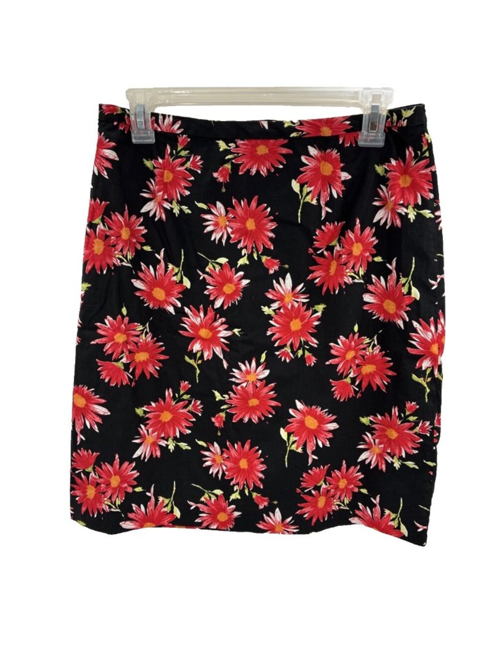 Casual Corner Annex Womens Floral Skirt Size 6 Black Red Daisy Print Cotton